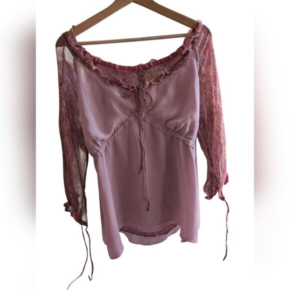 Sioni 💯 Silk Pink BLUSH Paisley Dainty LINED Blouse with Ruched Details XL - Picture 6 of 8